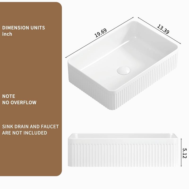 Vessel Sink Rectangular - White Porcelain Ceramic Above-Counter Modern Bathroom Vanity Sink
