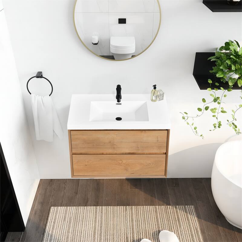 NebulaSky 36 in Wall Mounted Single Sink Bathroom Vanity with Top Combo Cabinet Vanity Set Invisible Handles