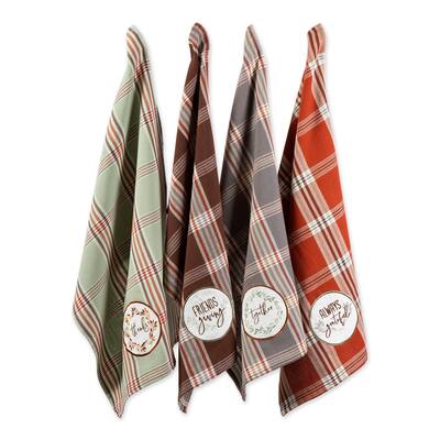 DII Thanksgiving Cozy Picnic, Plaid Dishtowel Set of 4