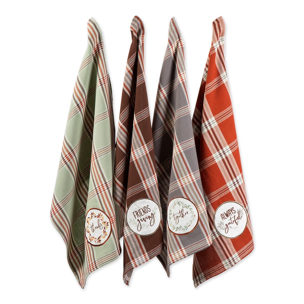 DII Thanksgiving Cozy Picnic, Plaid Dishtowel Set of 4
