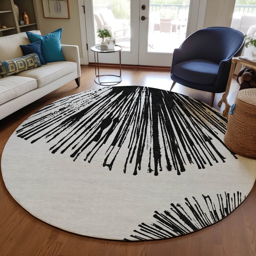 Machine Washable Indoor/ Outdoor Chantille Contemporary Burst Rug
