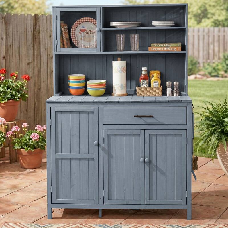 Roomfitters 65" Garden Potting Bench with Storage Hutch, Outdoor Potting Table & Prep Station, Drawer, Cabinet, Shelves