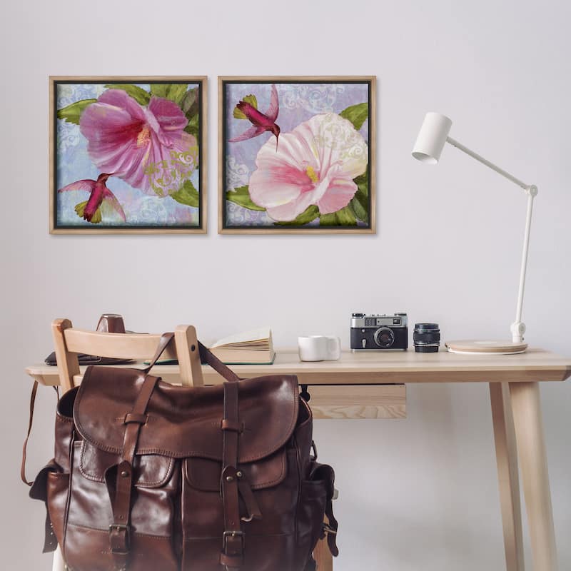 Stupell Hummingbirds & Poppy Bulbs Framed Floater Canvas Wall Art Design By Sasha (Set of 2)