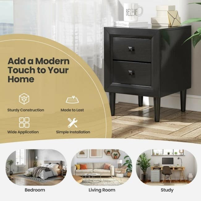 Versatile 2-Drawer Retro Bedside Table - Practical Nightstand for Any Room