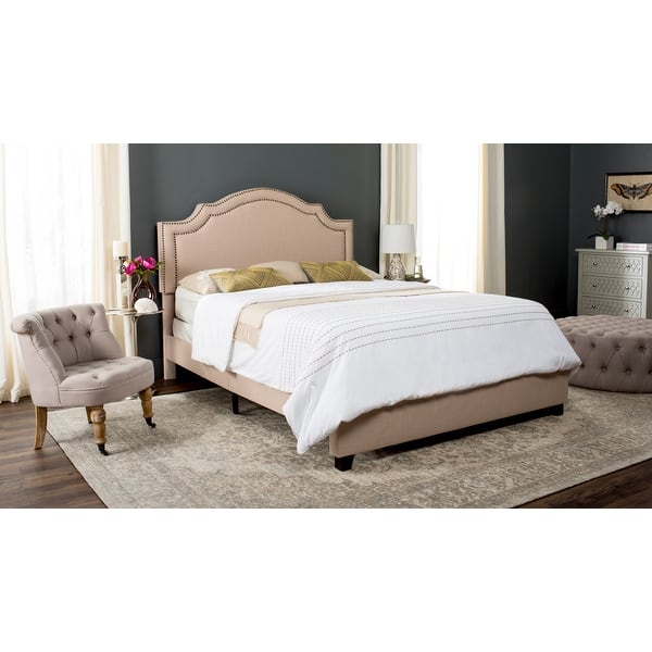 slide 2 of 11, SAFAVIEH Theron Upholstered Bed Light Beige. - Full
