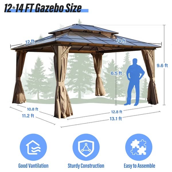 dimension image slide 9 of 16, EROMMY Hardtop Gazebo,Outdoor Pergola with Double Roof & Netting & Curtains,Heavy Duty Canopy for Patio, Backyard, Pool party