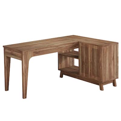 57'' Wood L-Shaped Corner Computer Desk Writing Table with Cabinet