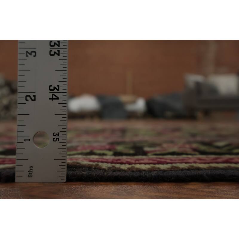 Hand Knotted Oriental 100% Wool Carpet Traditional Floral Black Karabagh Runner Rug - 17' 11'' X 3' 5''