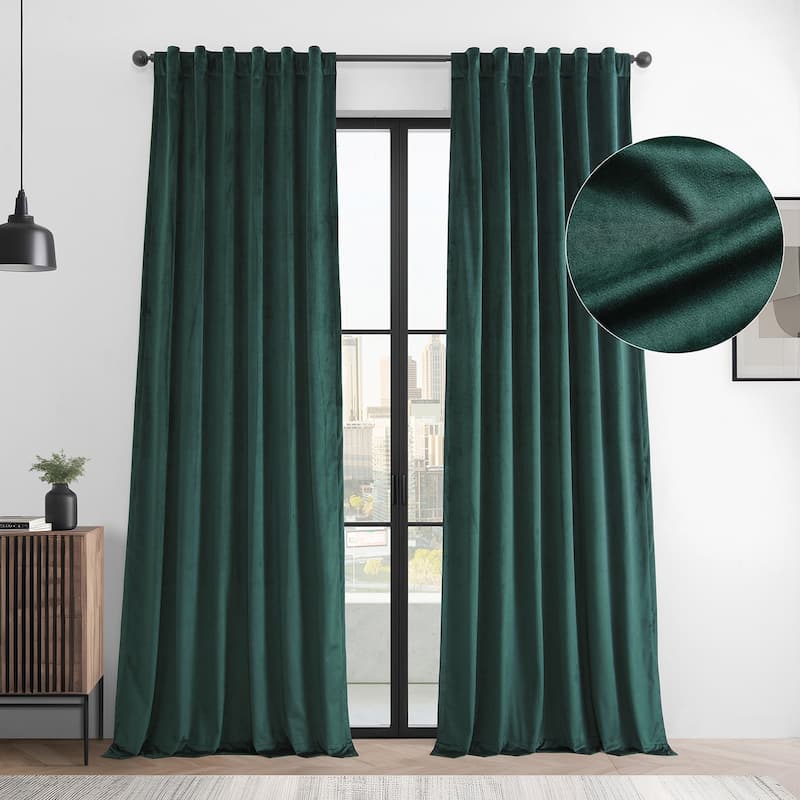 Exclusive Fabrics Basic Deluxe Velvet Room Darkening Curtain Pair - 2 Panels Window Curtains