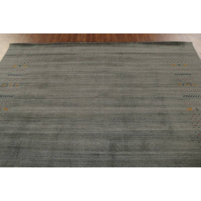 Green & Gray Gabbeh Indian Area Rug Handmade Wool Carpet - 8'2" x 9'10"