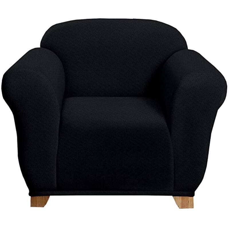 Milan Furniture Slipcover - Fitted Couch Cover, Jacquard Soft Stretch Fabric, Non-Slip, Arm Chair - Black