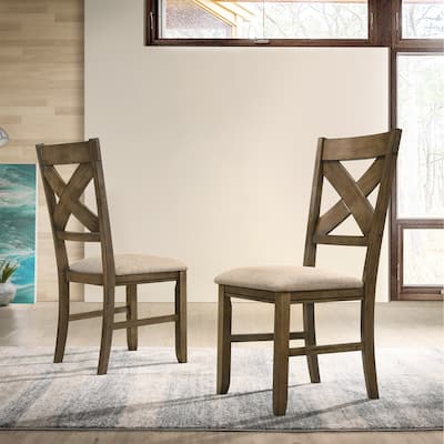 Wood Fabric Upholstered Dining Chair Set of 2