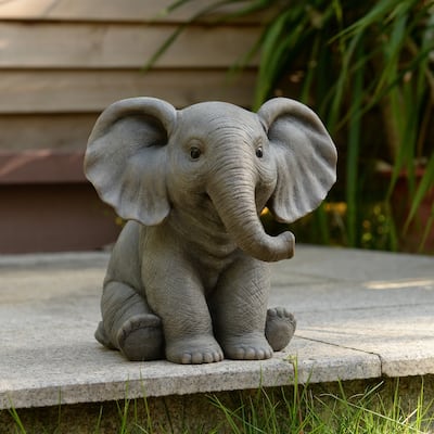 Sitting Baby Elephant Outdoor Garden Statue - 7.75"