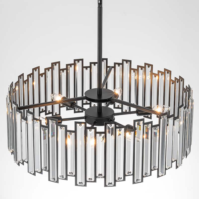 6-Light Modern Glam Crystal Chandelier Black/Gold Round Drum Chandelier for Dining Room