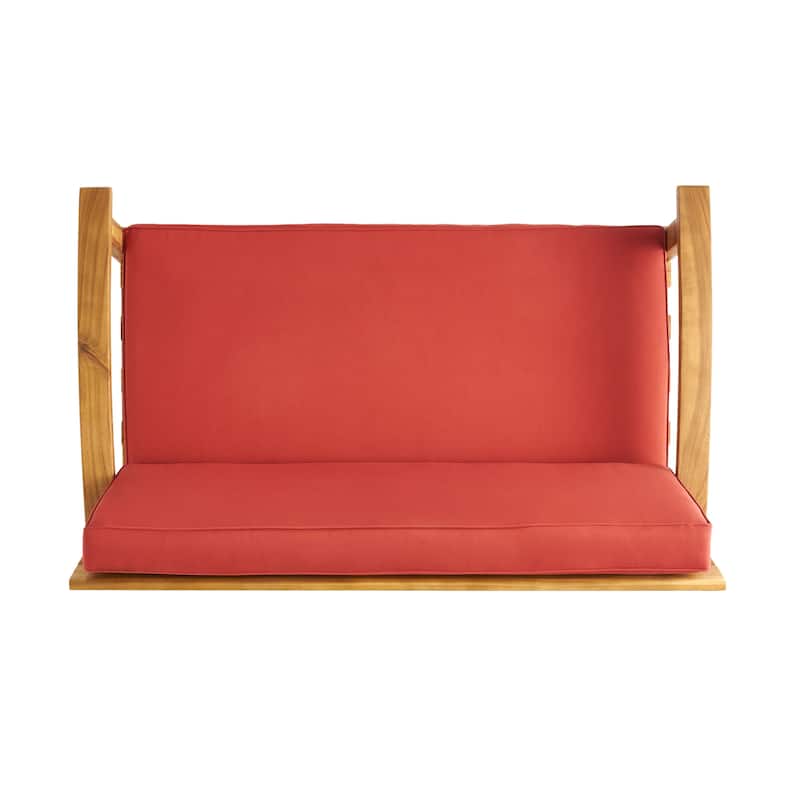Peyton Outdoor Cushioned Acacia Wood Loveseat and Table Set by Christopher Knight Home