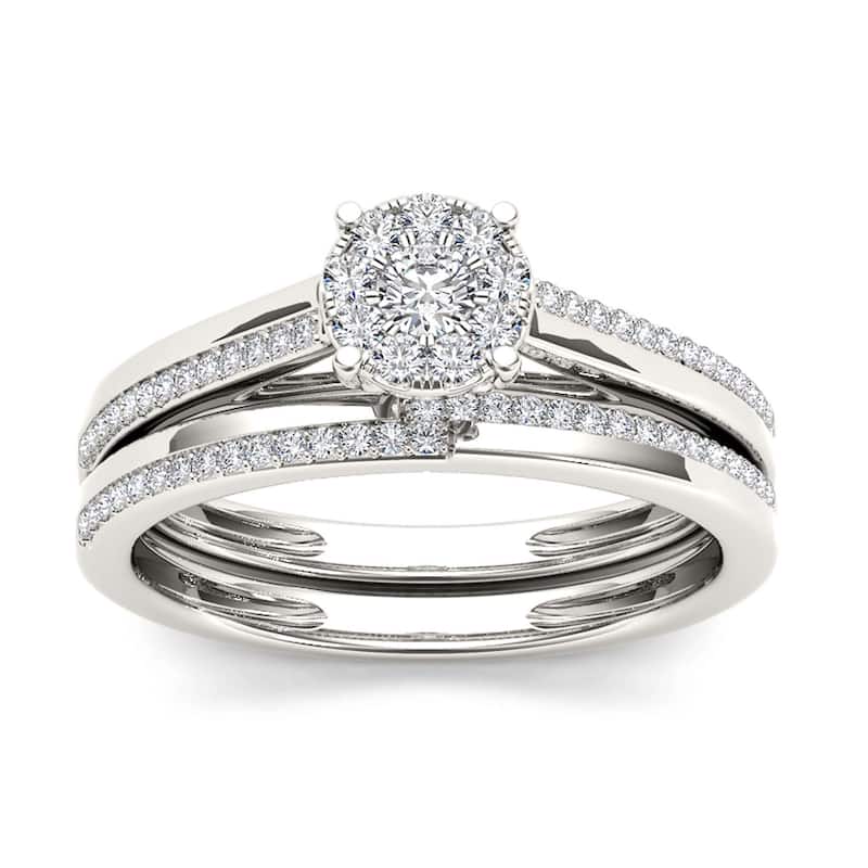 1/3ct TDW Diamond Cluster Bridal Set in 10K Gold for Women - 7 - White