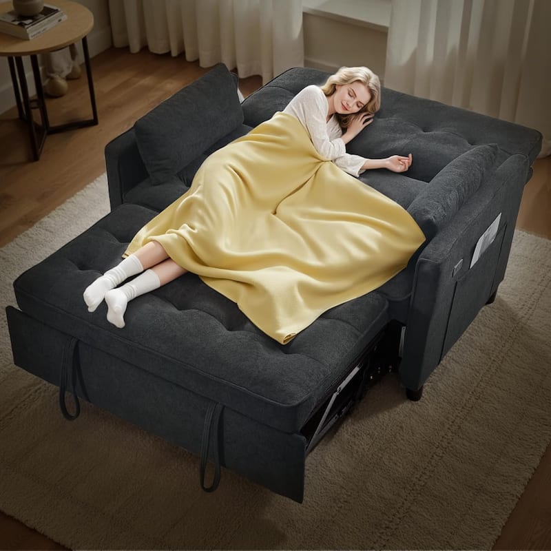 Convertible Sofa Bed,3 in 1 Pull Out Couch,Loveseat Sleeper with Adjustable Backrest,Side Pocket,USB Charging Port