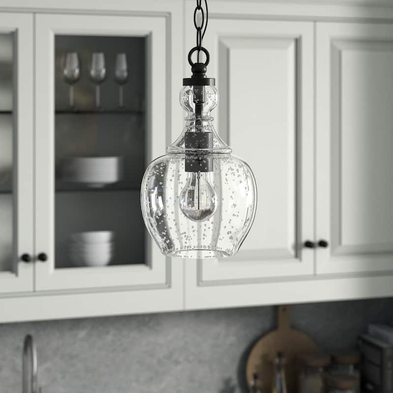 Verona Pendant - 7" - 7" Blackened Bronze with Seeded Glass Shade