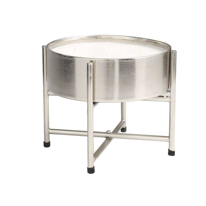 Silver Metal Sweet Bamboo Scented Wide Wick Candle with White Wax