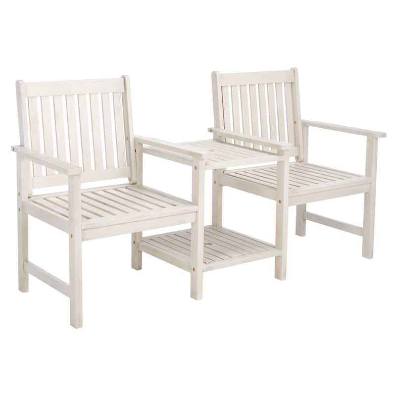 SAFAVIEH Outdoor Kya Solid Wood Twin Seat Bench - 24Wx65Dx35H
