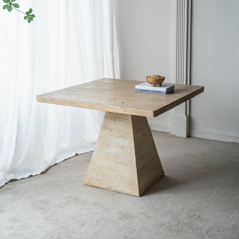 Cement Square Dining Table with Pedestal Base - Natural