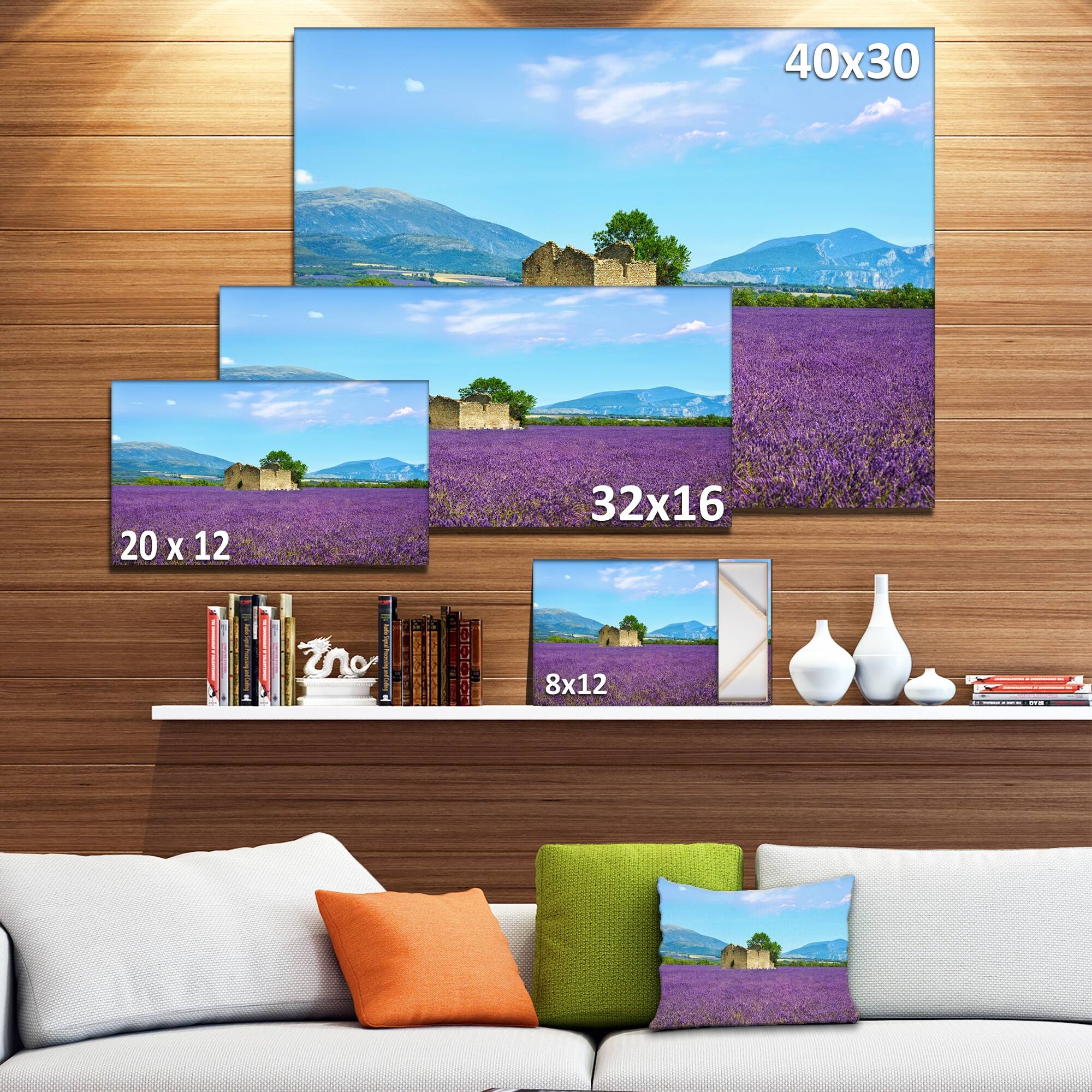 Old House and Tree in Lavender Field Oversized Landscape Wall Art