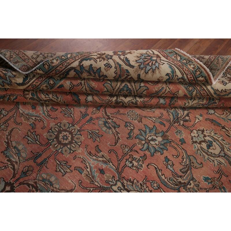 Pink Tabriz Persian Vintage Rug Hand-Knotted Oriental Wool Carpet - 9'9"x 12'10"
