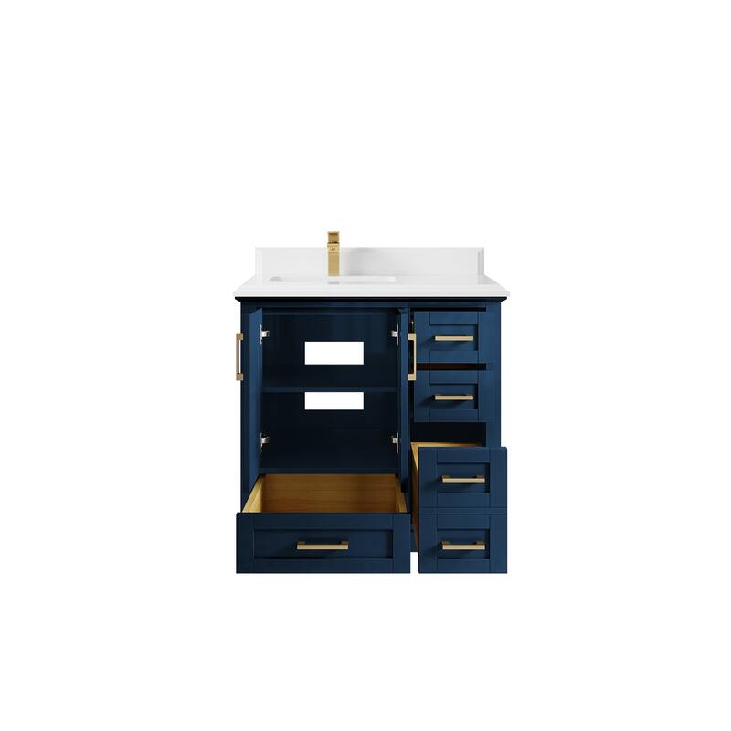 Willow Collections 36 x 22 Boston Left Offset Sink Bathroom Vanity with Quartz or Marble Countertop
