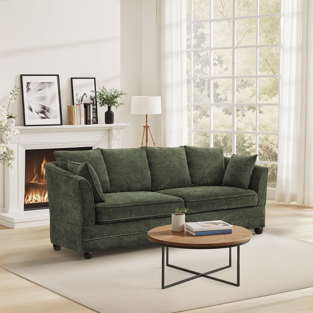 82" Modern Chenille Upholstered Sofa,3-Seater Sofa, Loveseat Sofa, Deep Seat Sofa Set For Living Room,Bedroom,Beige/Blue/Brown