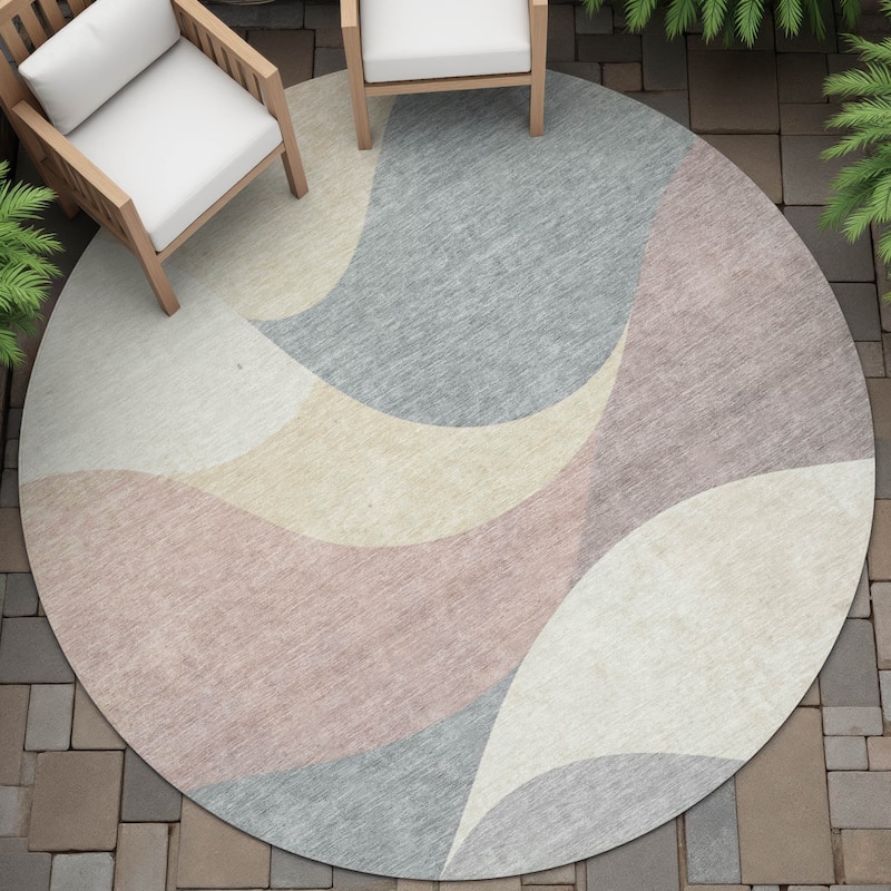 Machine Washable Indoor/Outdoor Soft Contemporary Chantille Rug - Beige - 8' x 8'