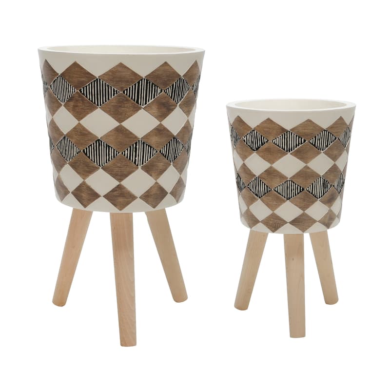 Sagebrook Home Elegant Magnesia and Beech Wood Planters - Perfect Home & Garden Accent