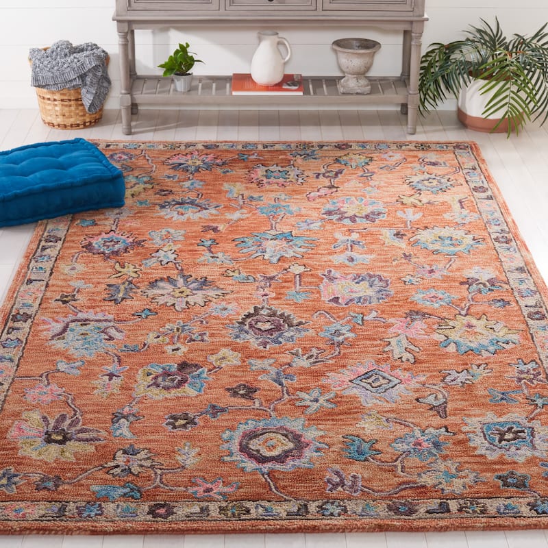 SAFAVIEH Handmade Blossom Lindy French Country Floral Wool Rug - 3' x 5' - Rust/Blue