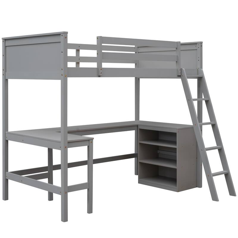 Multi-Functional Twin Loft Bed with Built-in Desk and Storage Shelves