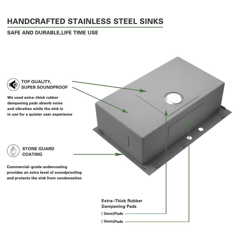 25x22 Inch Single Drop In Kitchen Sinks