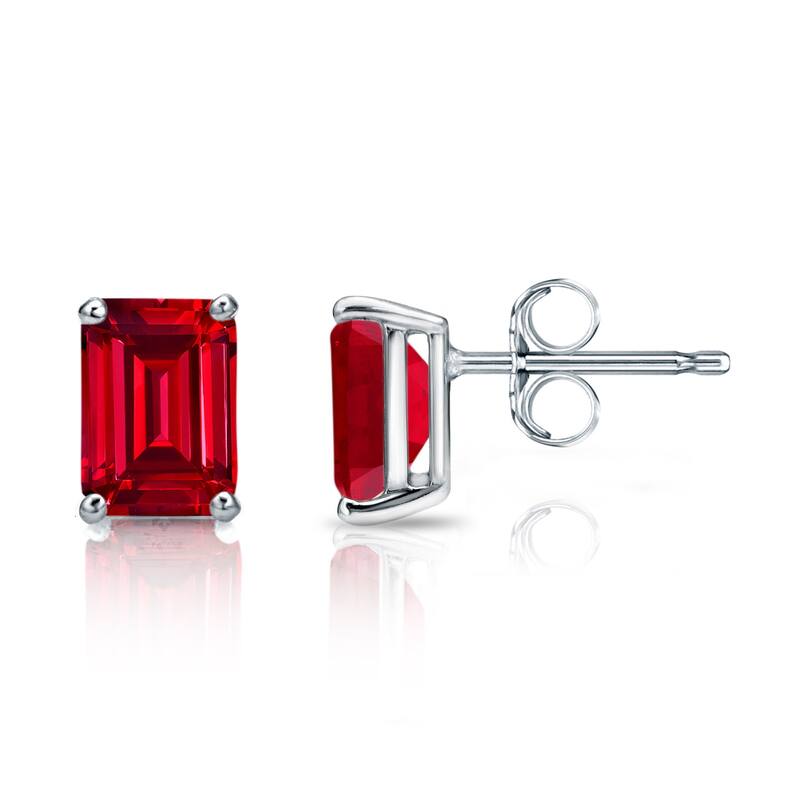 Auriya 14k Gold Lab Grown Gemstone Ruby Stud Earrings Emerald 0.25 to 5.00 ct. tw. 4-Prong Basket Push-Back - 2.25ct tgw. - White