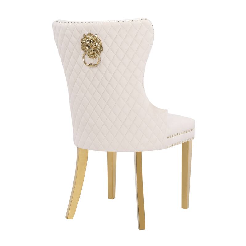 Modern Set of 2 Dining Chairs with Button Tufted Upholstered Back, Nailhead Trim, Stainless Steel Legs for Dining Room