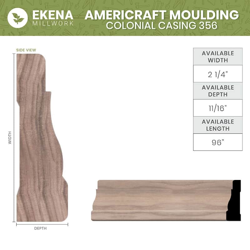 WM356: 11/16-in D x 2-1/4-in W x 96-in L Americraft Solid Hardwood Stain Grade Colonial Casing Moulding