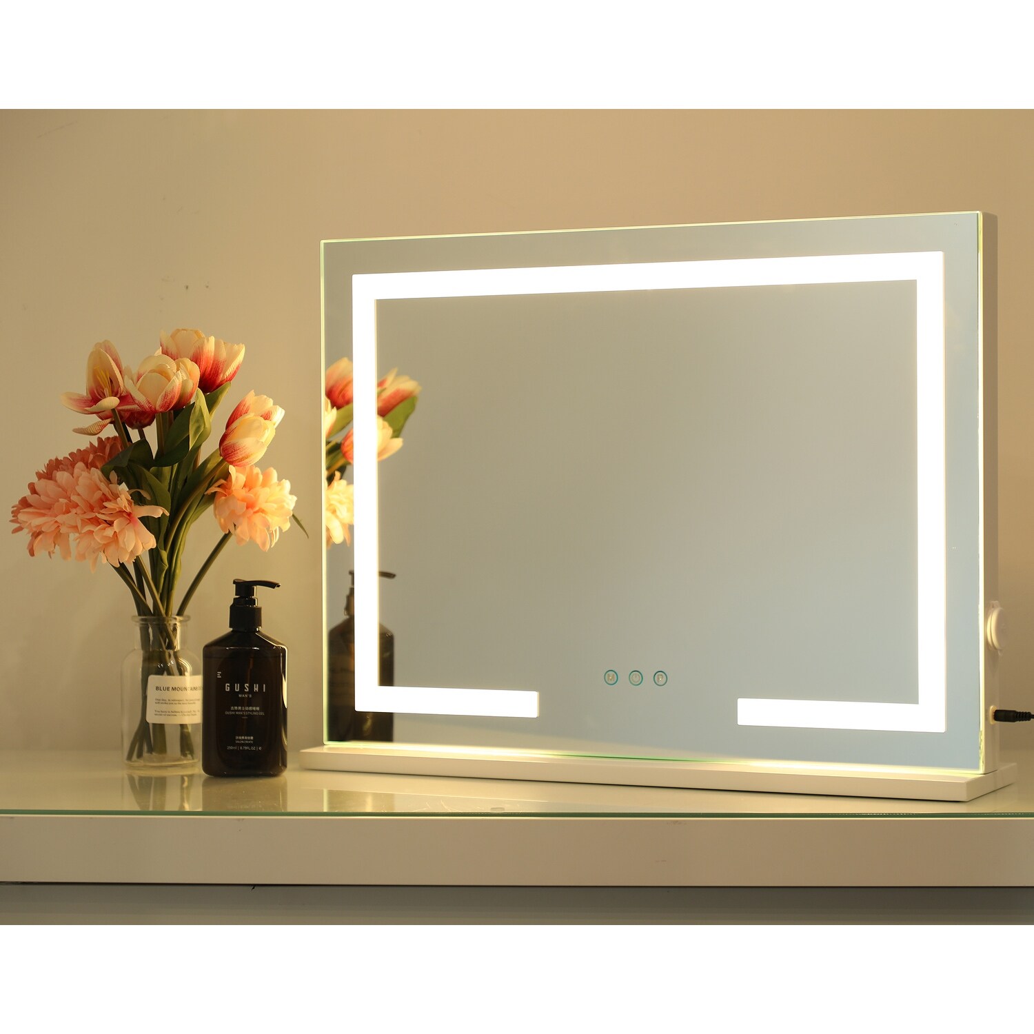 Hollywood Vanity Mirror with Built in Light Strips White 22.8 X 17.8