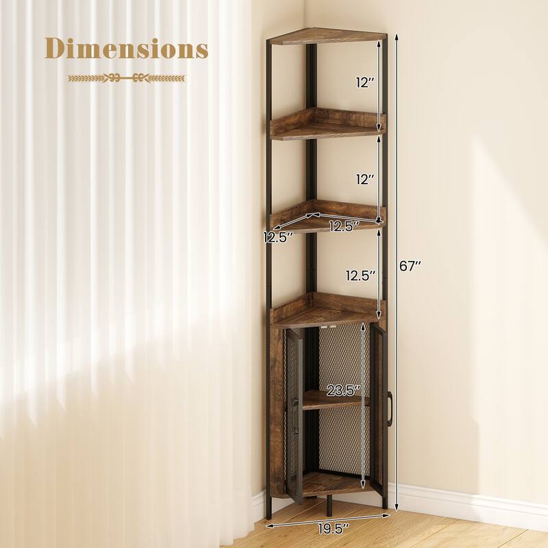 Gymax 2PCS 6-Tier Corner Shelf 67'' Tall Corner Bookshelf w/Cabinet &