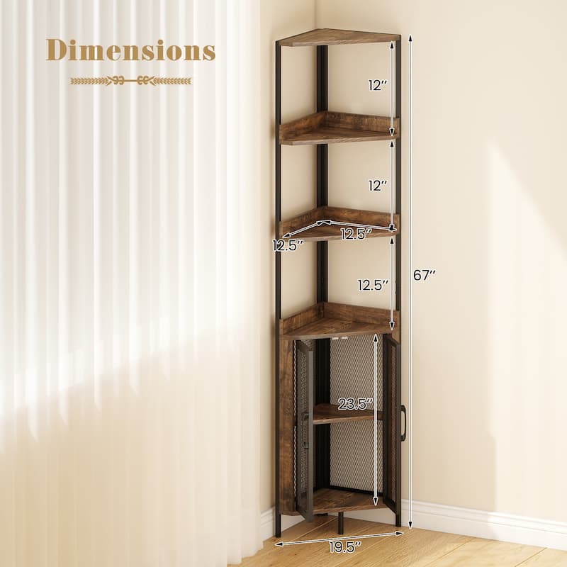 Gymax 6-Tier Corner Shelf 67'' Tall Corner Bookshelf w/Cabinet &
