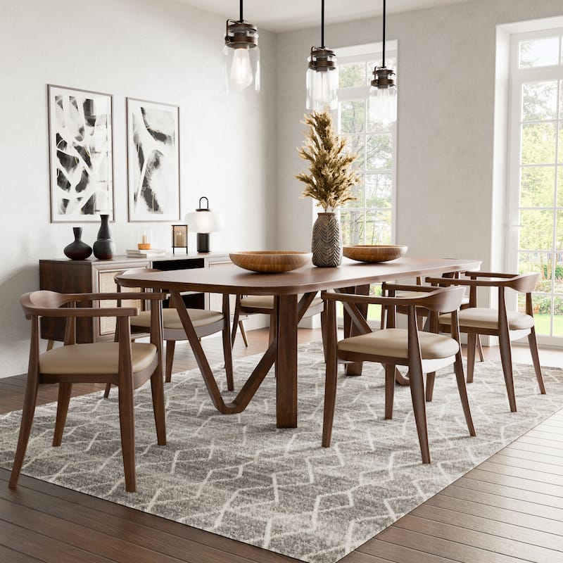 Furniture of America Abigail I Mid-Century Modern 7-Piece Rich Walnut Solid Wood Dining Set - Rich Walnut