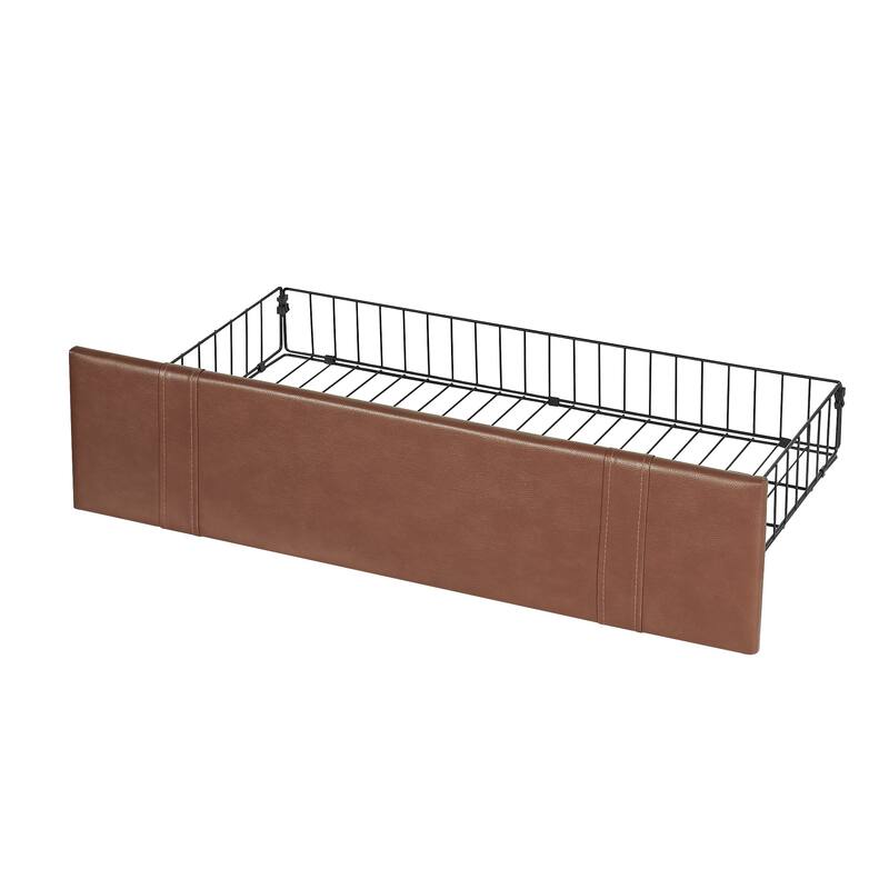 VECELO Bed Frame with Storage Drawers Leather Upholstered with Diamond Tufted Headboard Solid Wood Slat Support