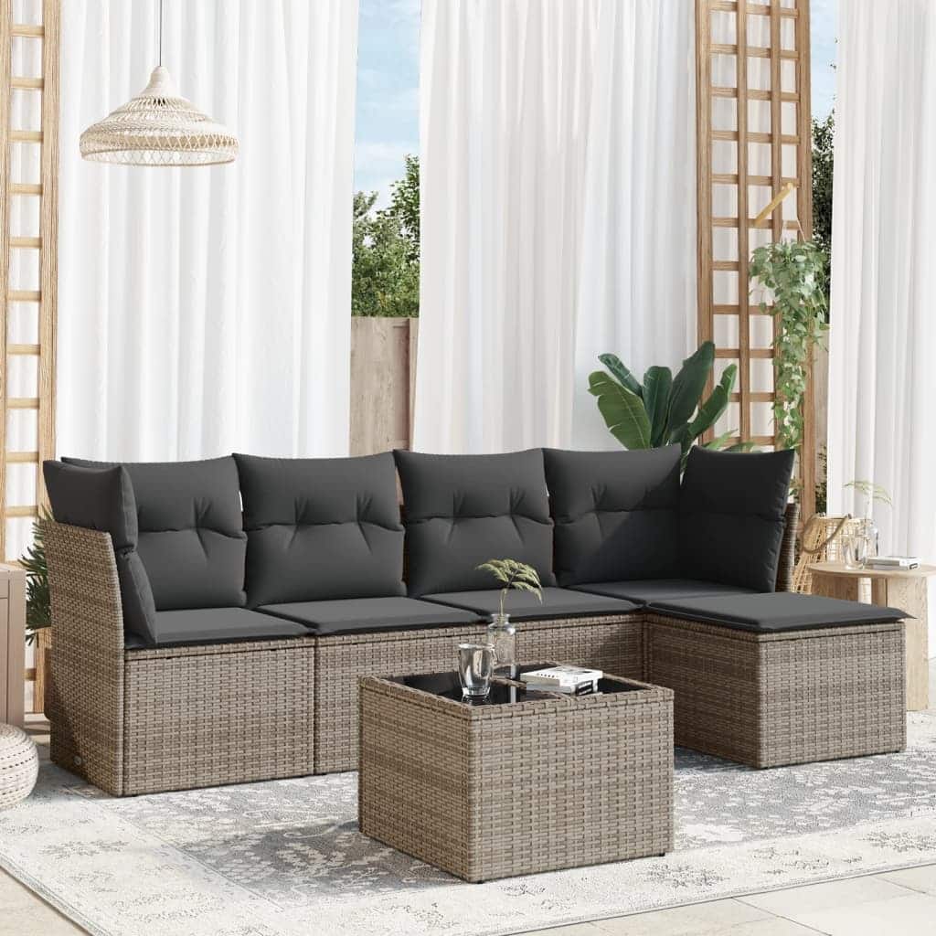 vidaXL Garden Sofa Set Gray PE rattan Large Adjustable Armrests - 21.7 x 21.7 x 14.6