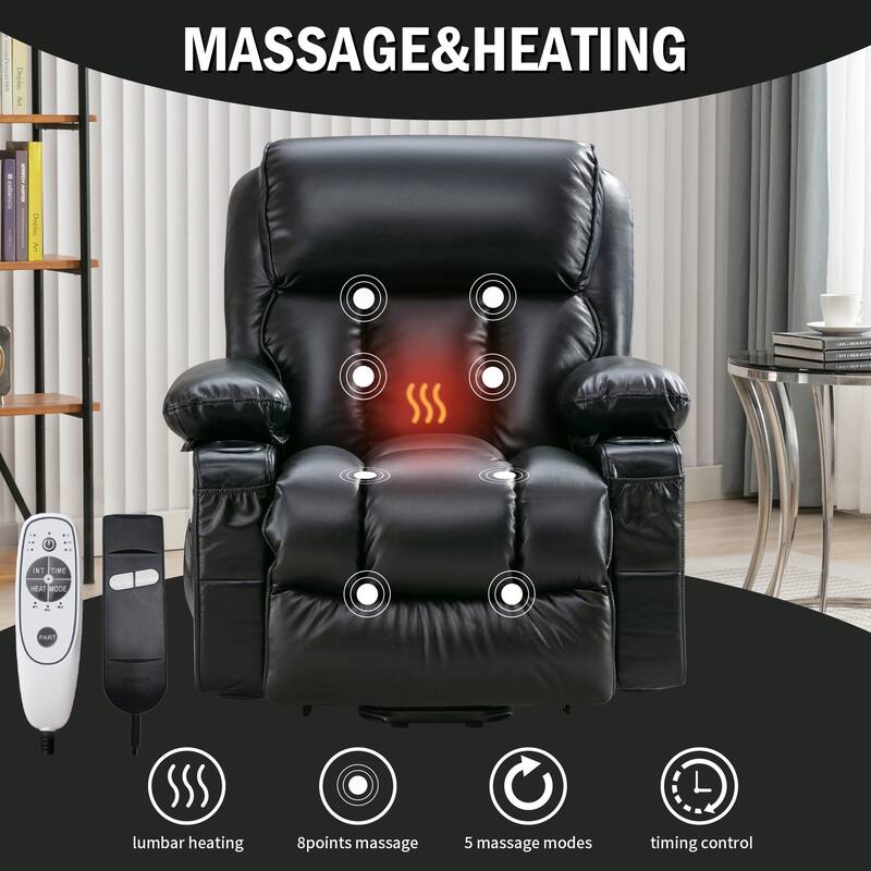 Large Power Lift Recliner Chair with Heat & 8‑Point Massage