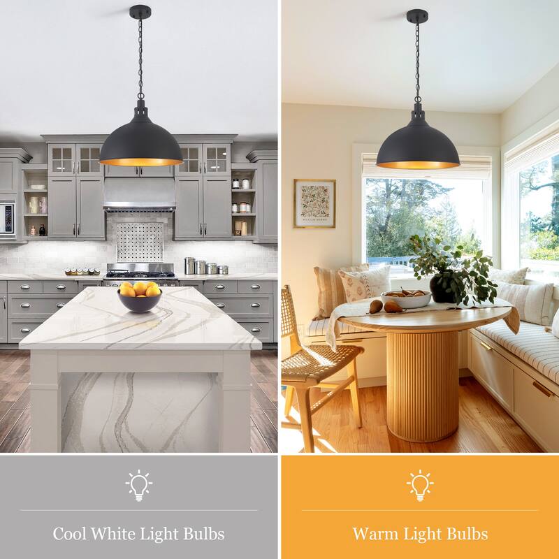 Modern Fashion Simple Black 1-Light Chandelier Height Adjustable With Metal Domed Shade