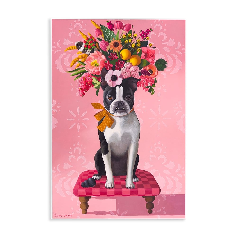 Stupell Bulldog & Pink Bouquet Wall Plaque Art Design By Heather Gauthier