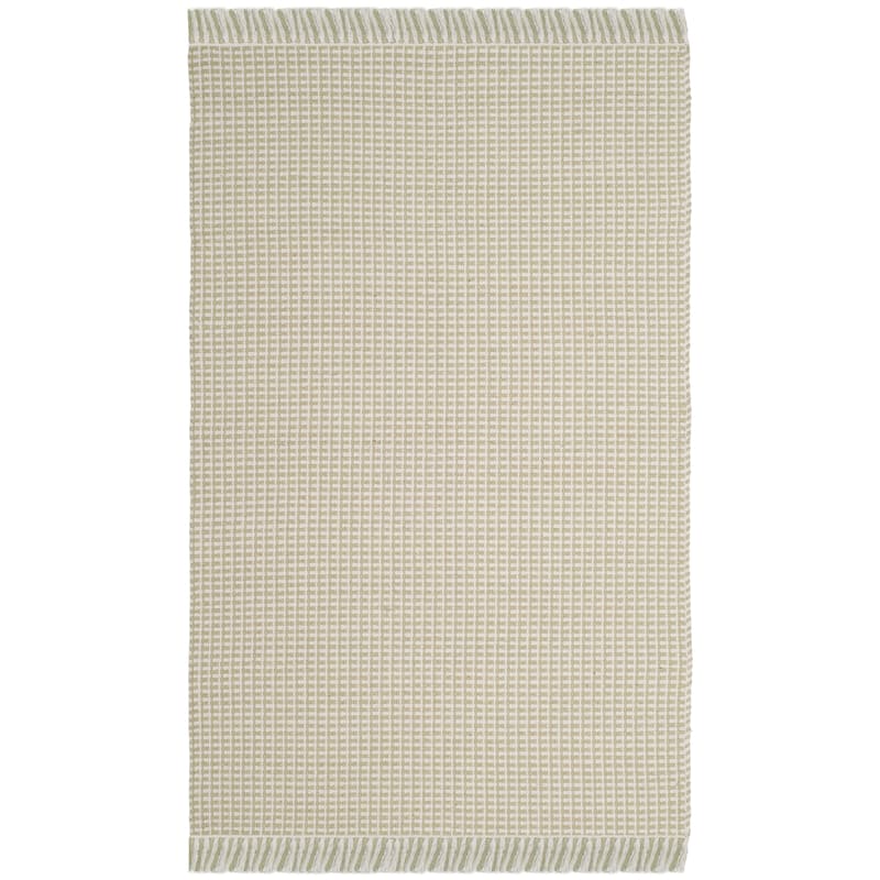 SAFAVIEH, Handmade Montauk Cliff Stripe Flatweave Cotton Fringe Rug - 3' x 5' - Ivory/Green