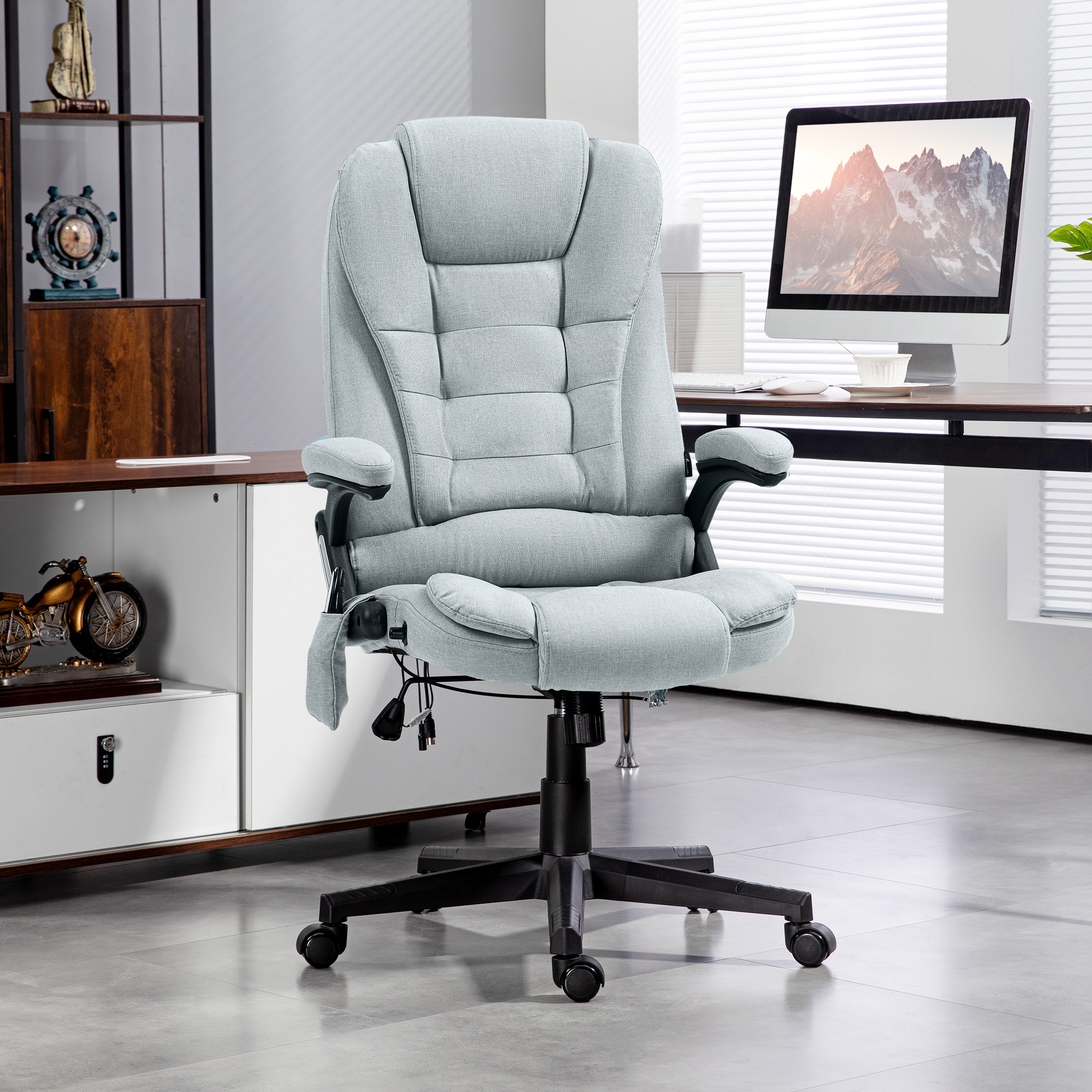6 Point Vibrating Massage Office Chair with Heat, High Back Gray Executive Office Chair with Reclining Backrest
