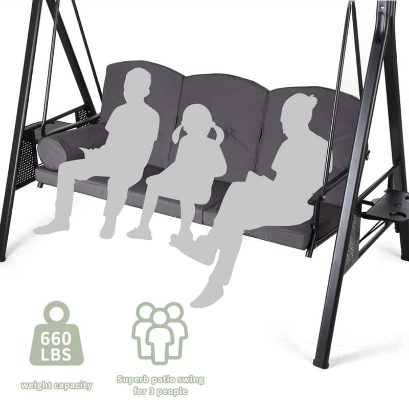 3-Person Metal Patio Swing with Canopy and Cushions
