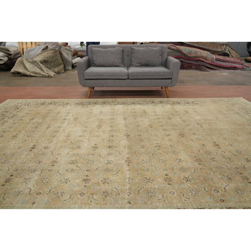 Hand Knotted Oriental 100% Wool Carpet Traditional All-Over Yellow & Gold Mahal Area Rug - 12' 11'' X 9' 5''